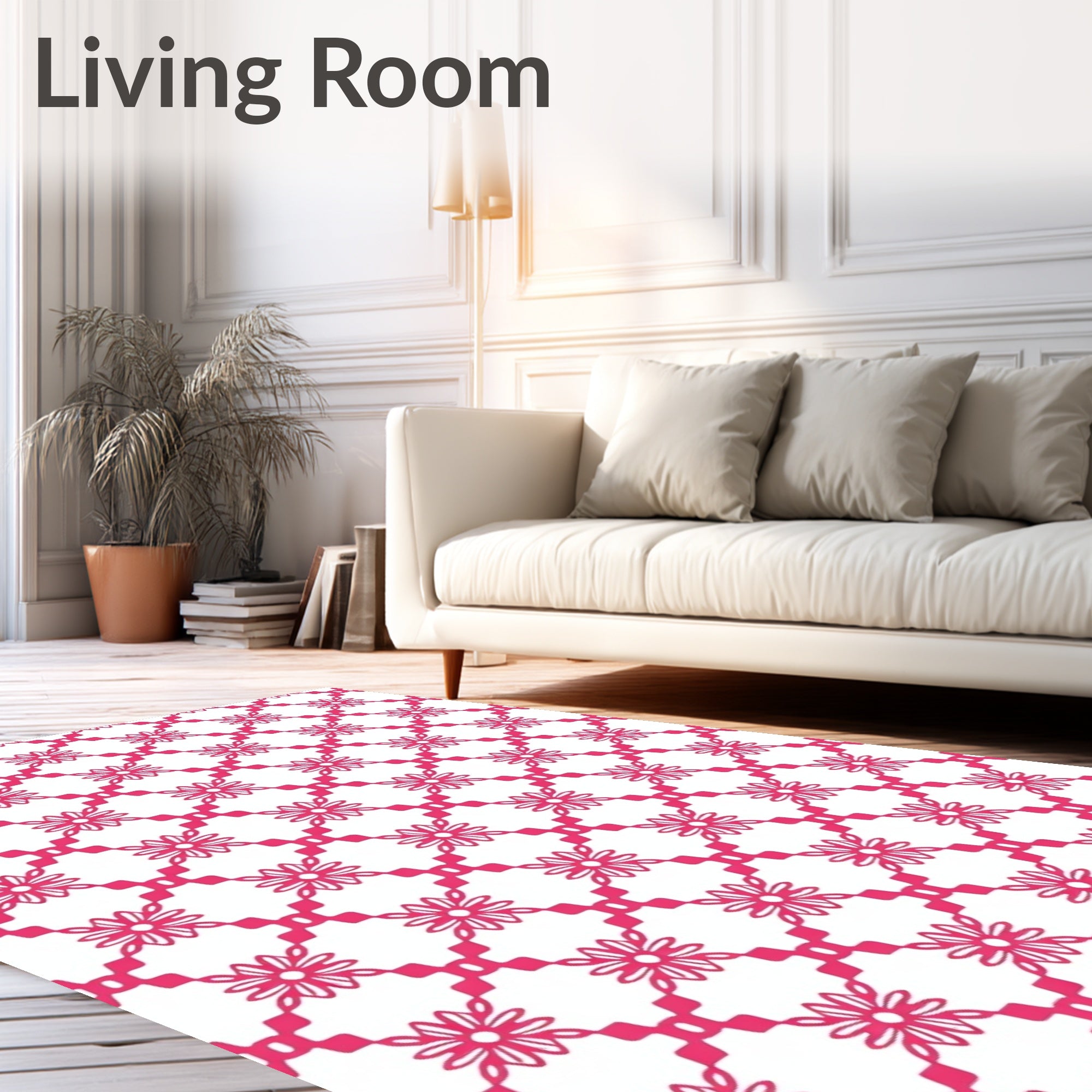Pretty Pink Floral Lattice Pattern Rug