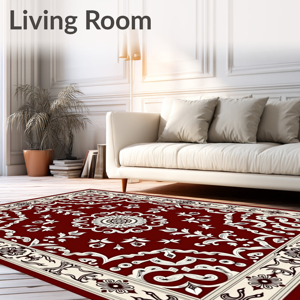 Classic Red Floral Intricate Border Rug
