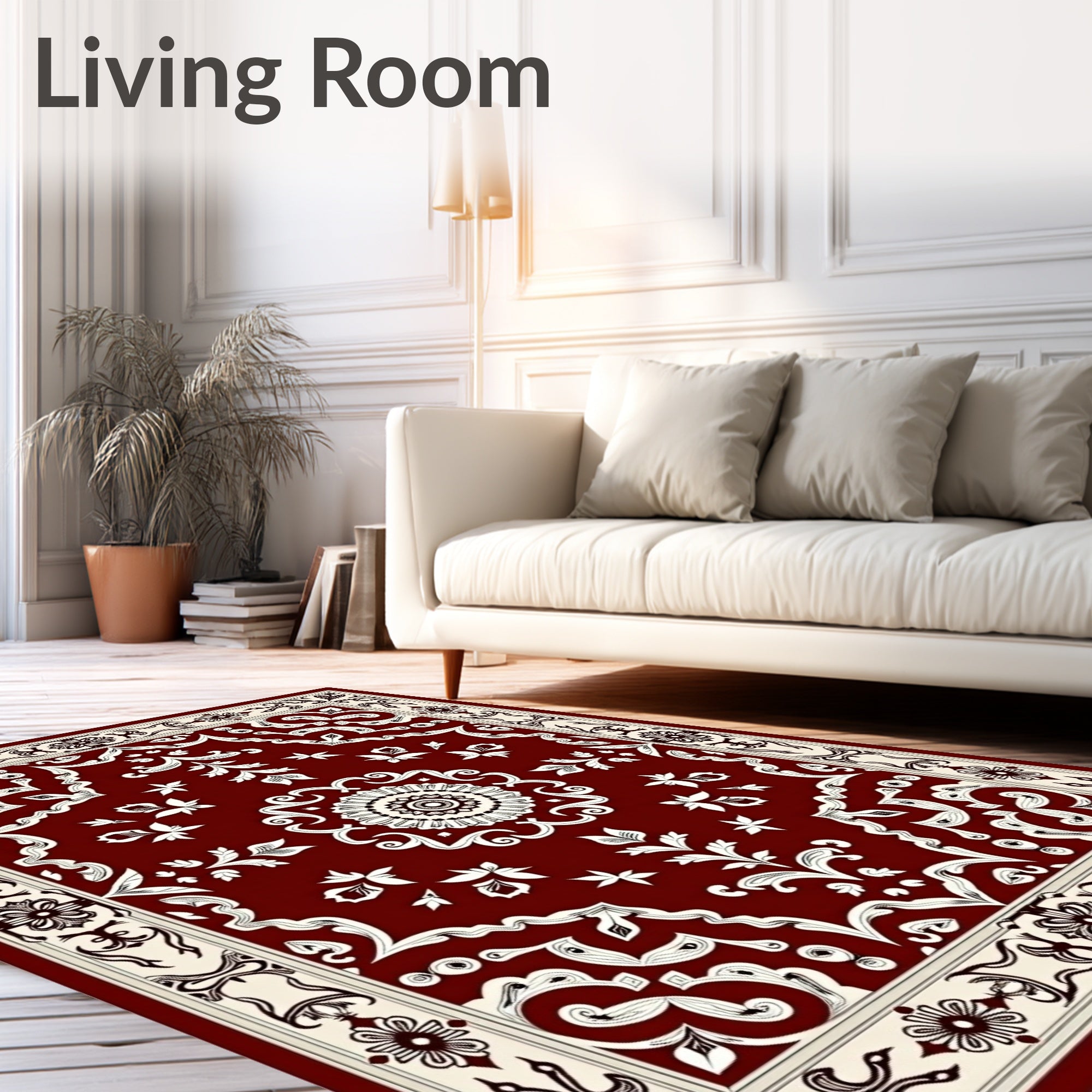 Classic Red Floral Intricate Border Rug