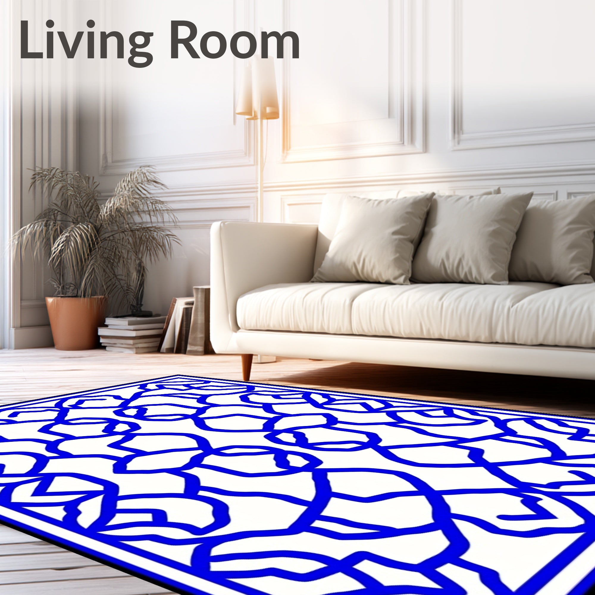 Bold Blue Interlocking Pattern Rug