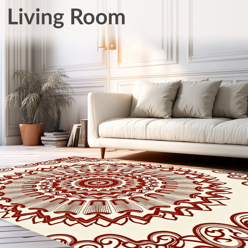 Ornate Radial Red Floral Design Rug