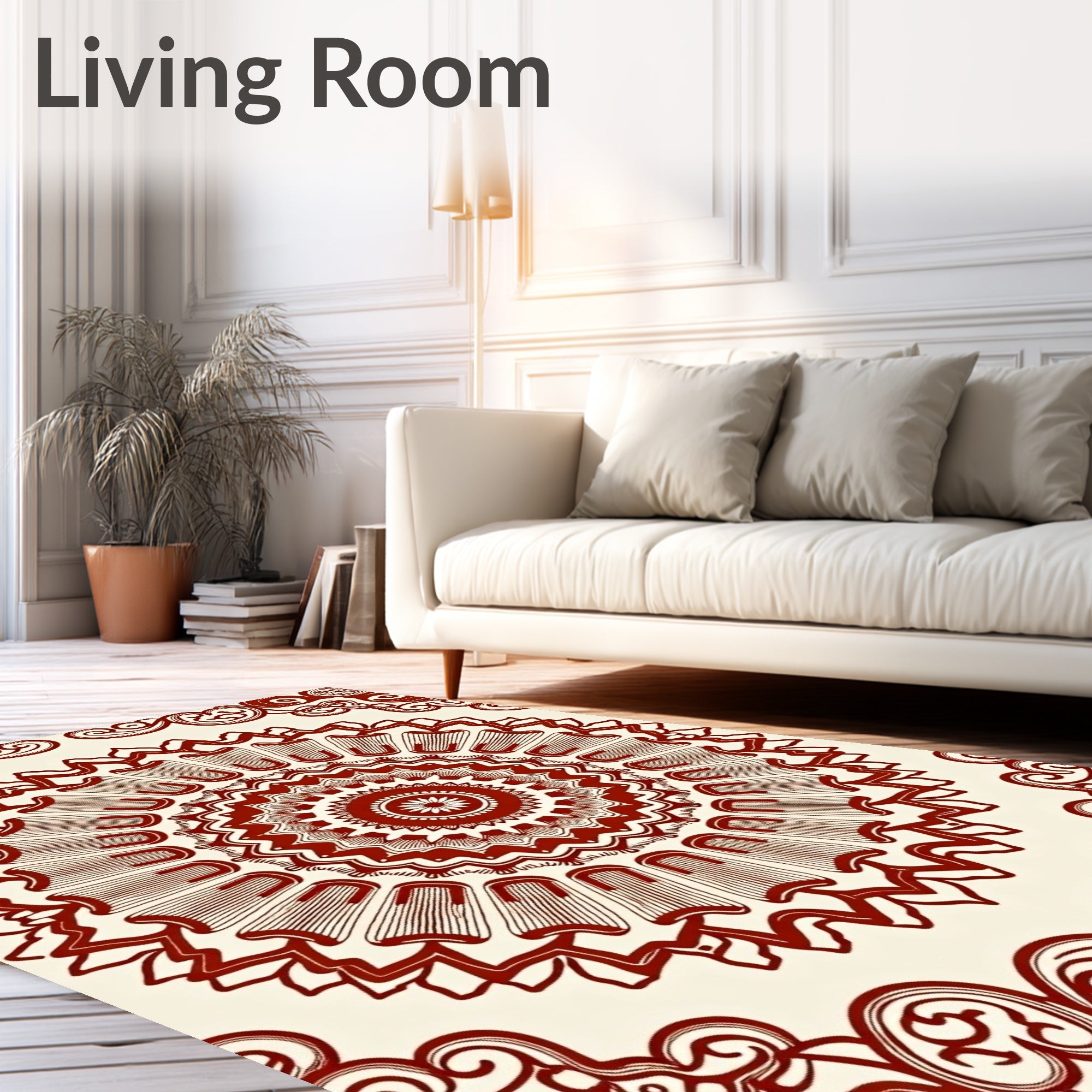 Ornate Radial Red Floral Design Rug