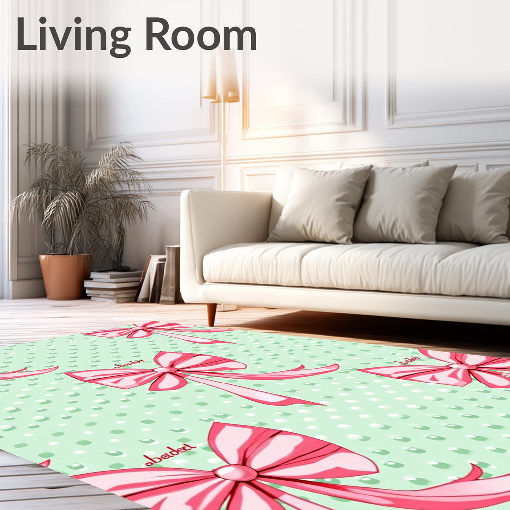 Pink Bows On Polka Dot Style Rug