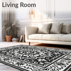 Monochromatic Floral Mandala Pattern Rug