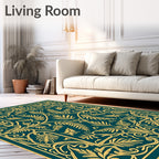 Golden Fern Scrollwork Art Rug