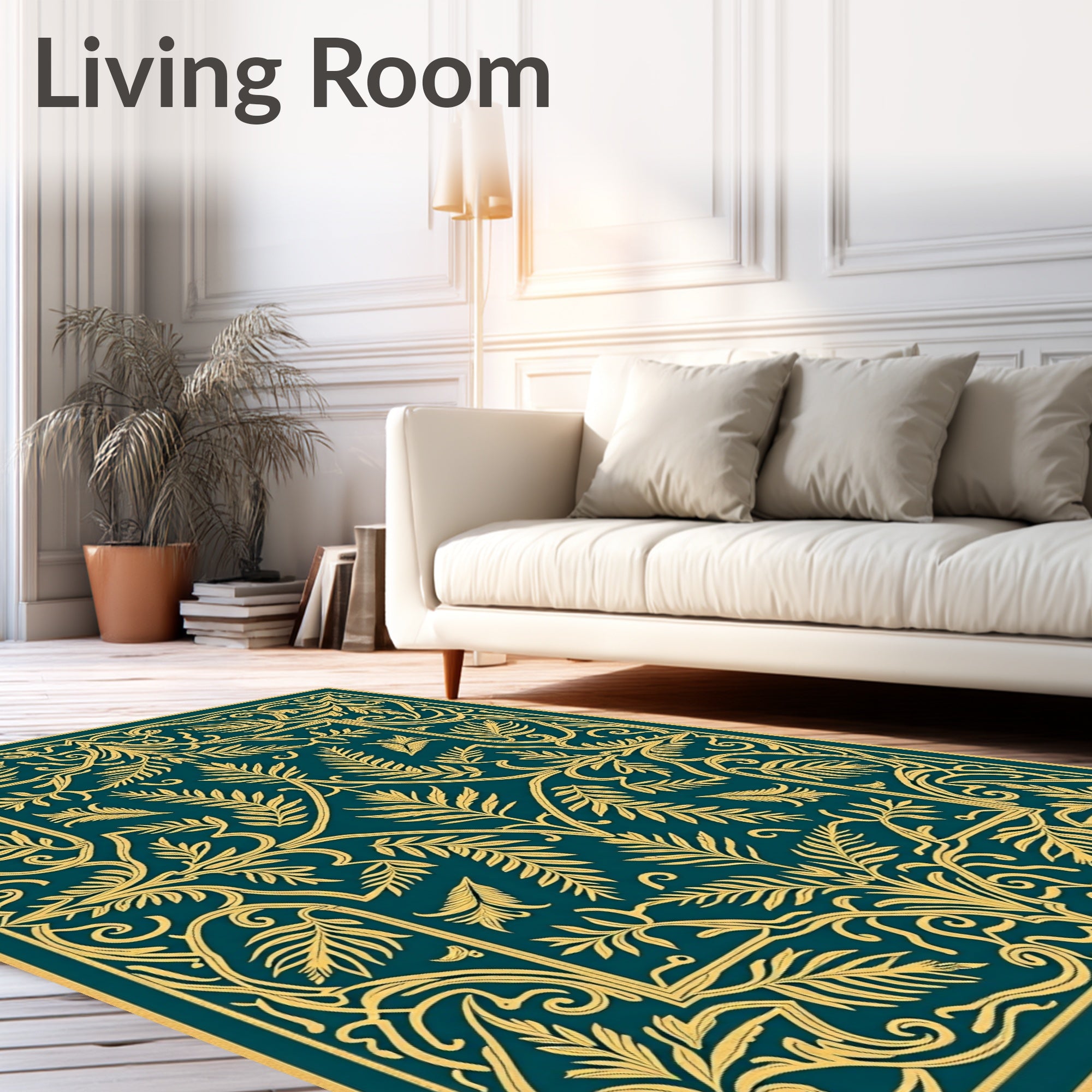 Golden Fern Scrollwork Art Rug