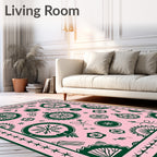 Pink And Green Festive Ornaments Rug
