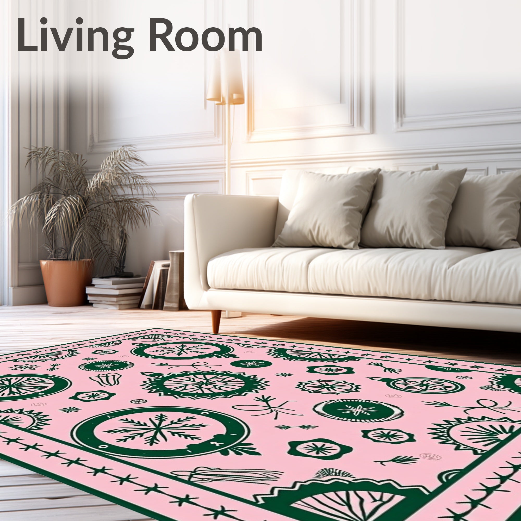 Pink And Green Festive Ornaments Rug