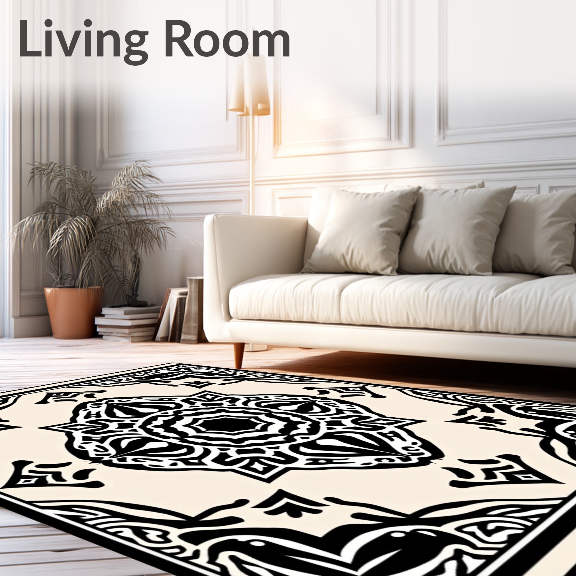 Elegant Black White Mandala Pattern Rug