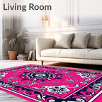 Vibrant Pink Floral Medallion Tapestry Design Rug