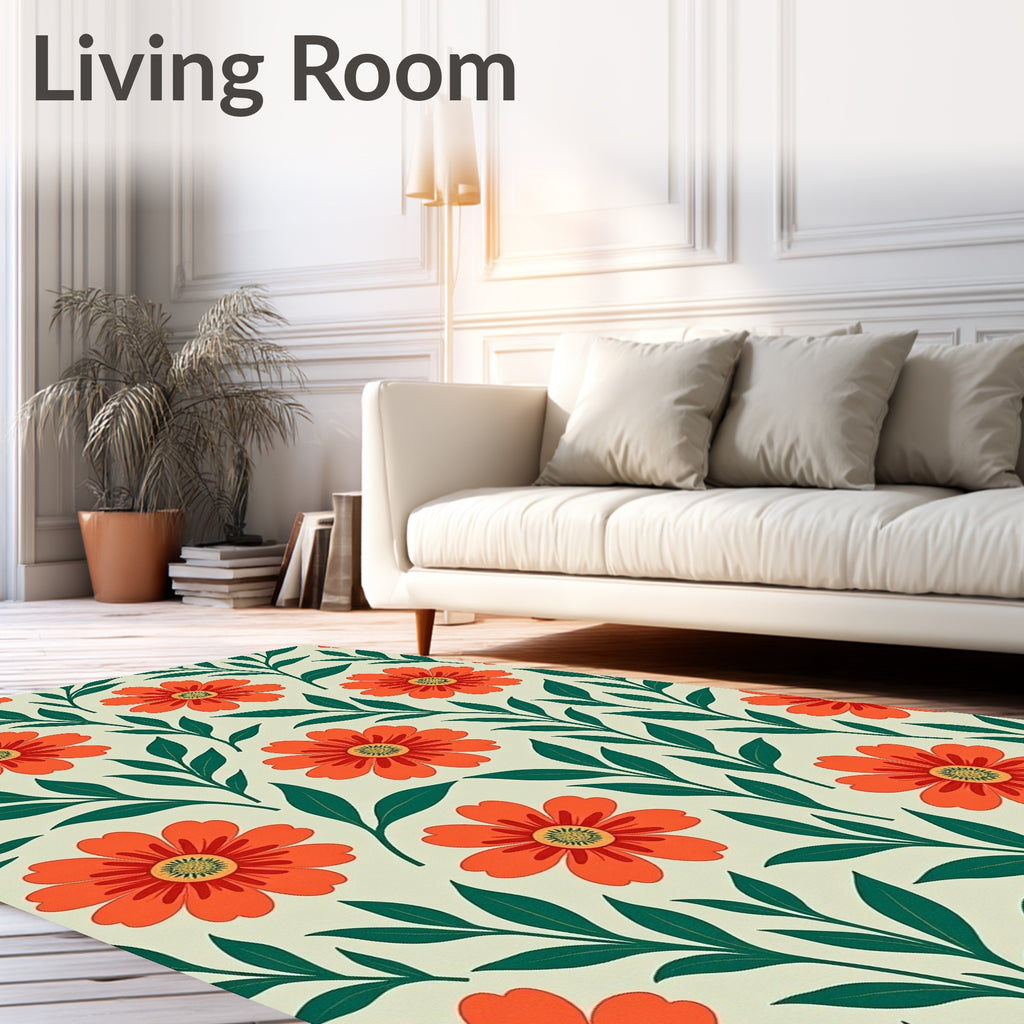 Orange Floral Pattern on Light Background Rug