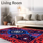 Tribal Mandala Bold Red Blue Design Rug
