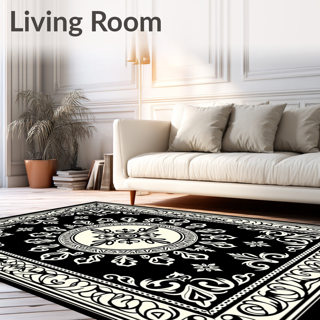 Classic Floral Mandala Black Rug