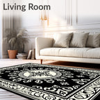 Classic Floral Mandala Black Rug