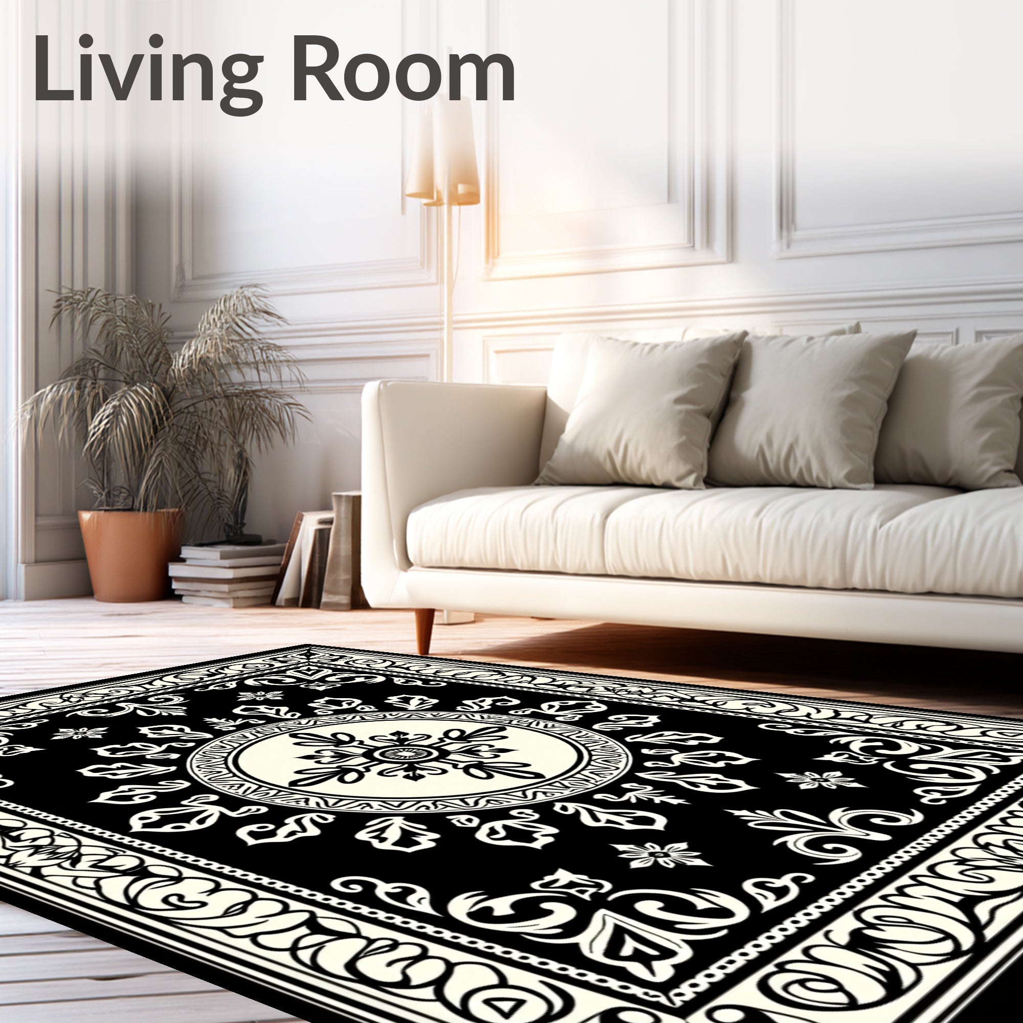 Classic Floral Mandala Black Rug