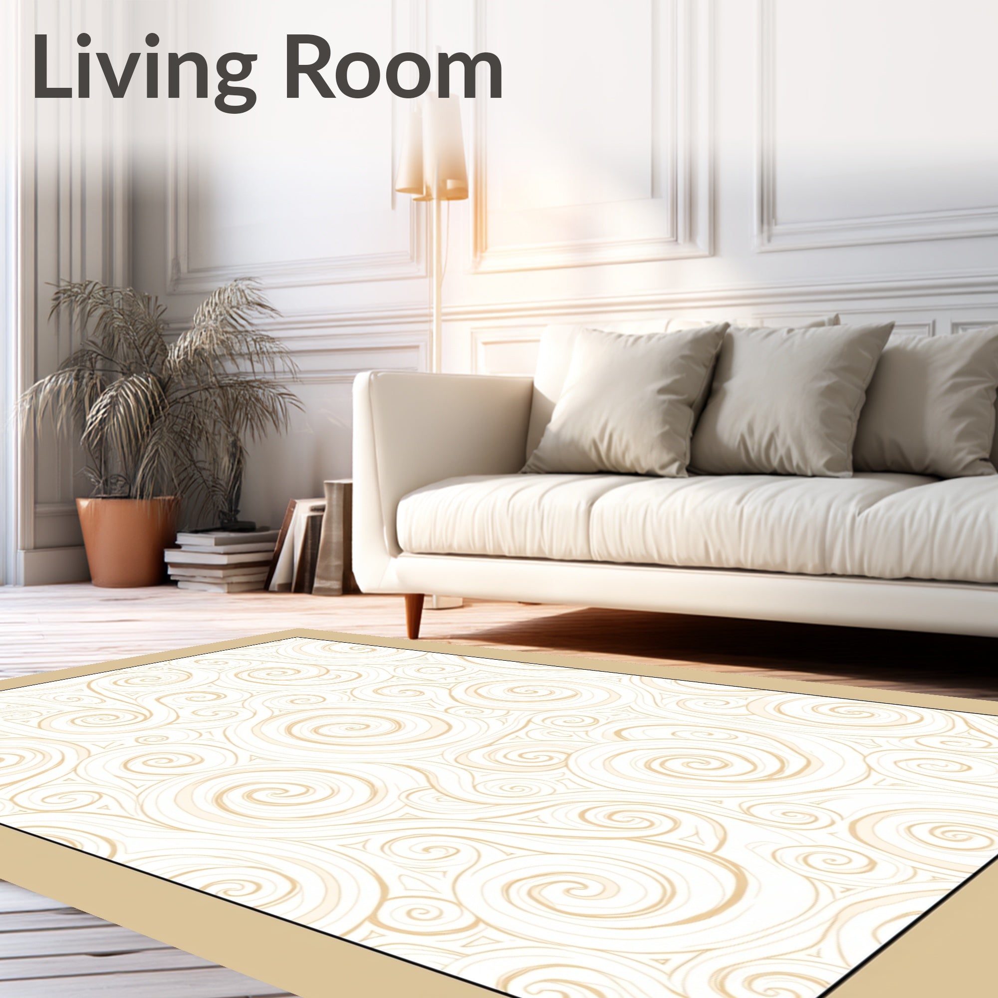 Cream Swirls Tangential Triangles Rug