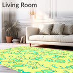 Whimsical Teal Botanical Swirl Design Rug
