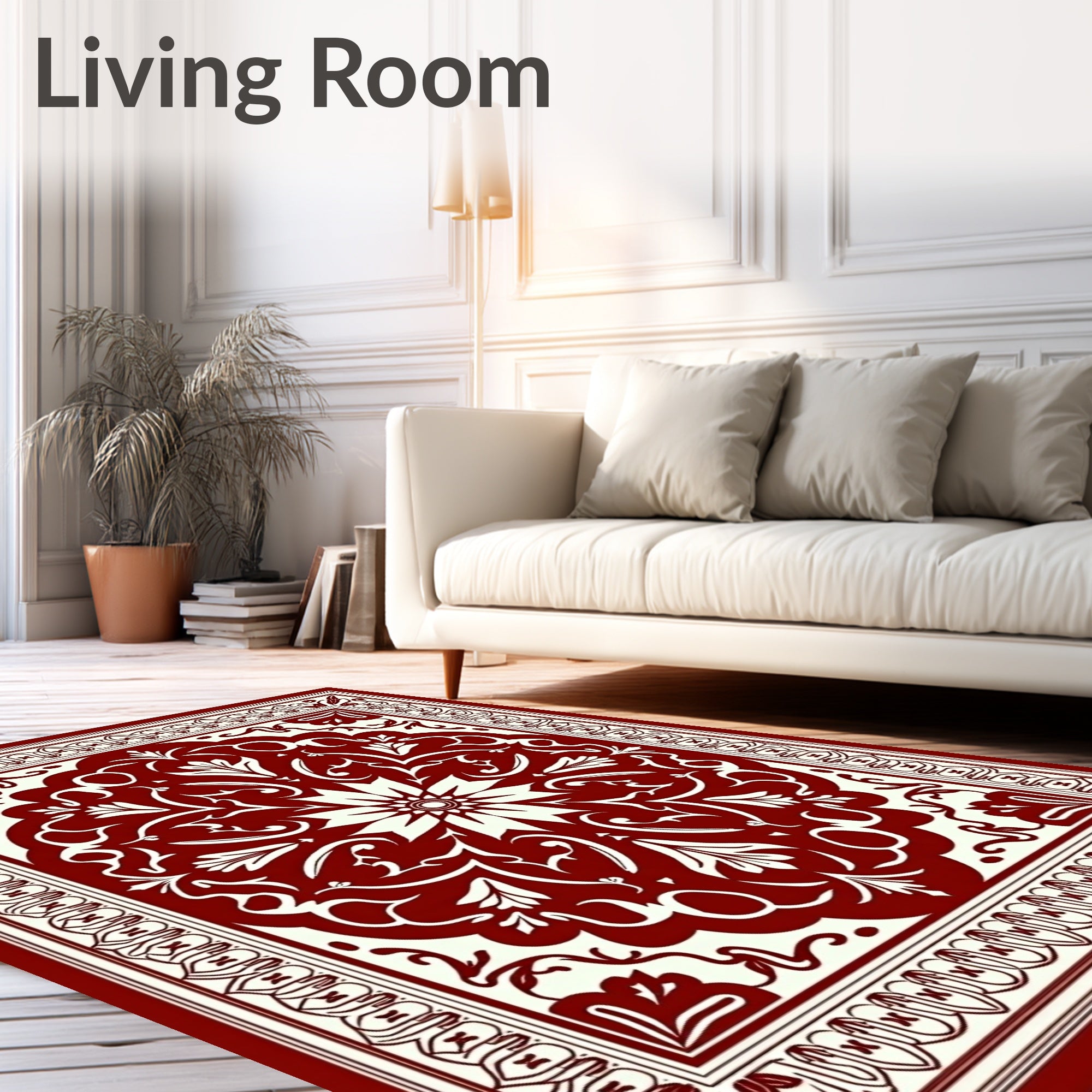 Vintage Floral Medallion Red Cream Rug