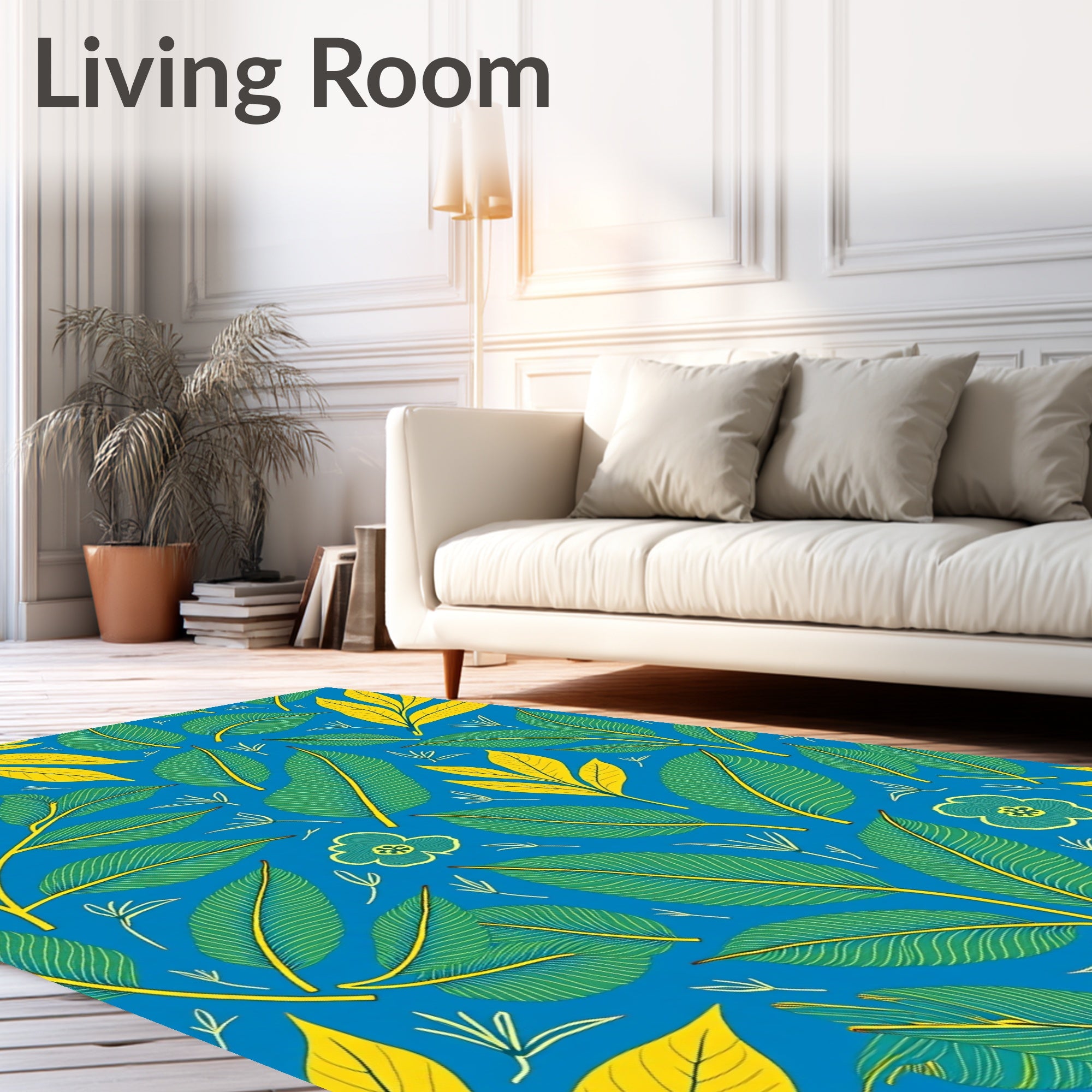 Vibrant Tropical Leaves Floral Pattern Rug