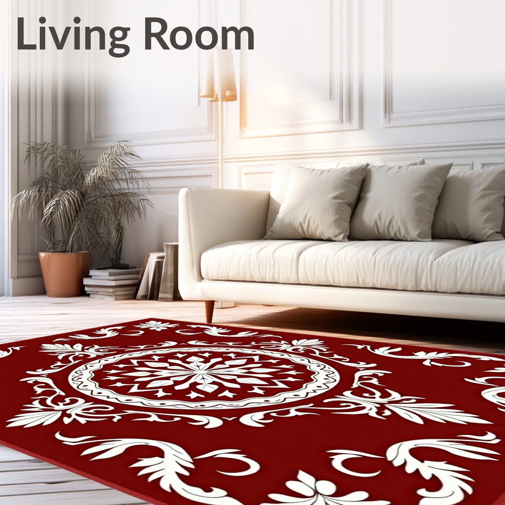 Classic Floral Medallion Red White Rug
