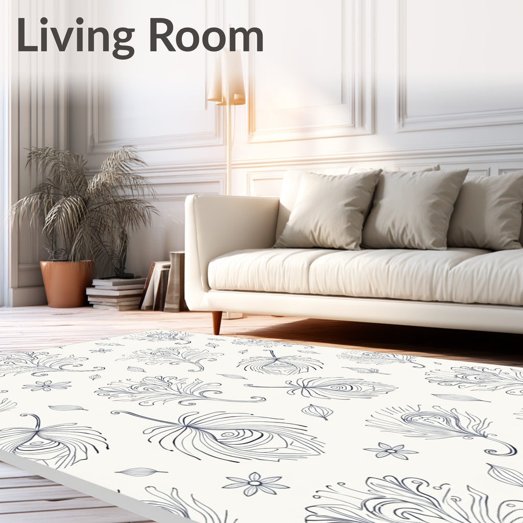 Feather Floral Line Art Pattern Rug
