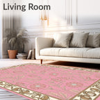 Vintage Pink Floral Botanical Pattern Rug