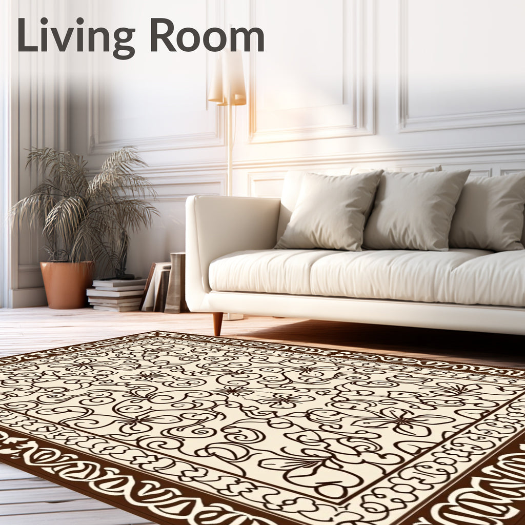 Dark Brown Floral Scrollwork Rug
