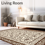 Dark Brown Floral Scrollwork Rug