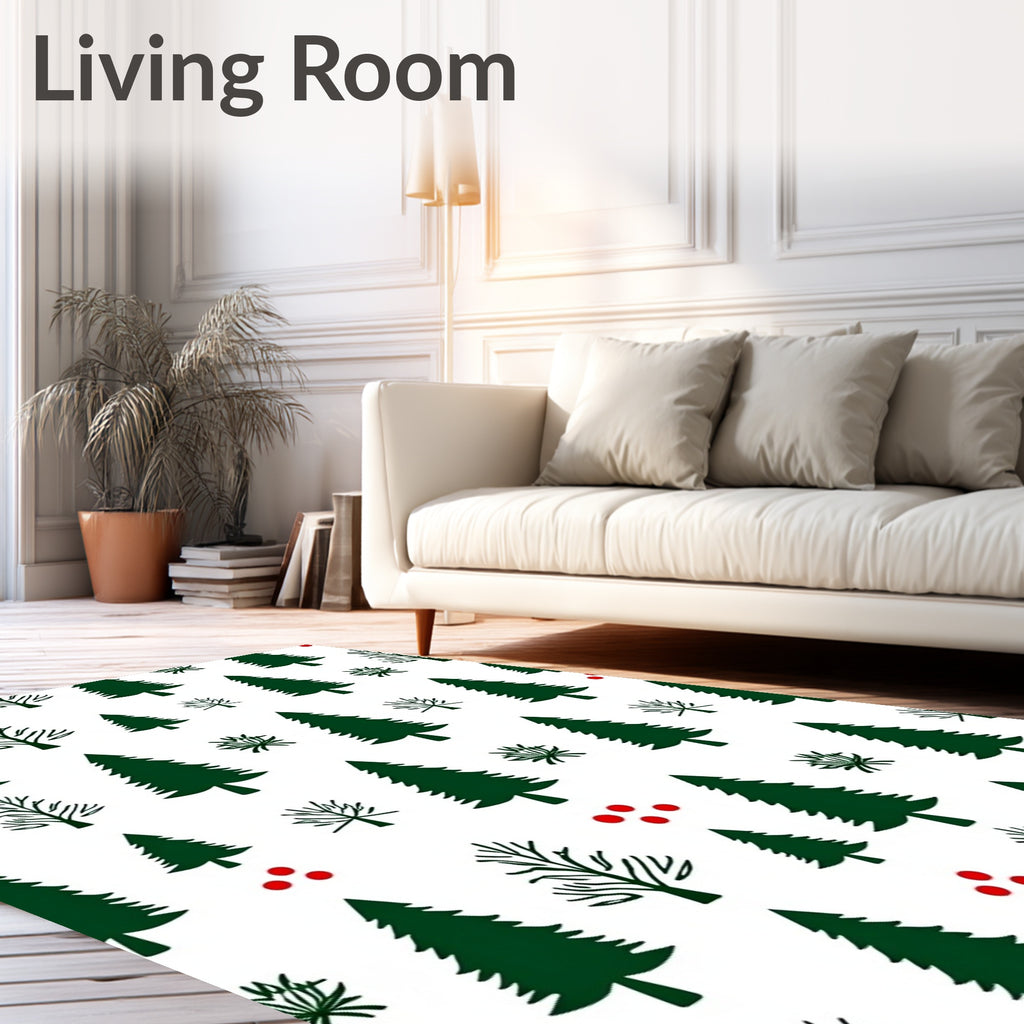 Forest Winter Evergreen Red Berry Landscape Rug