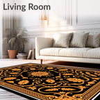 Ornate Black Orange Floral Scroll Rug