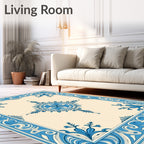 Ornate Blue Floral Symmetry Design Rug