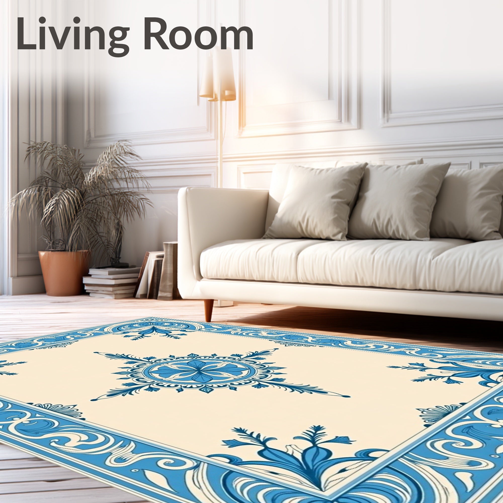 Ornate Blue Floral Symmetry Design Rug