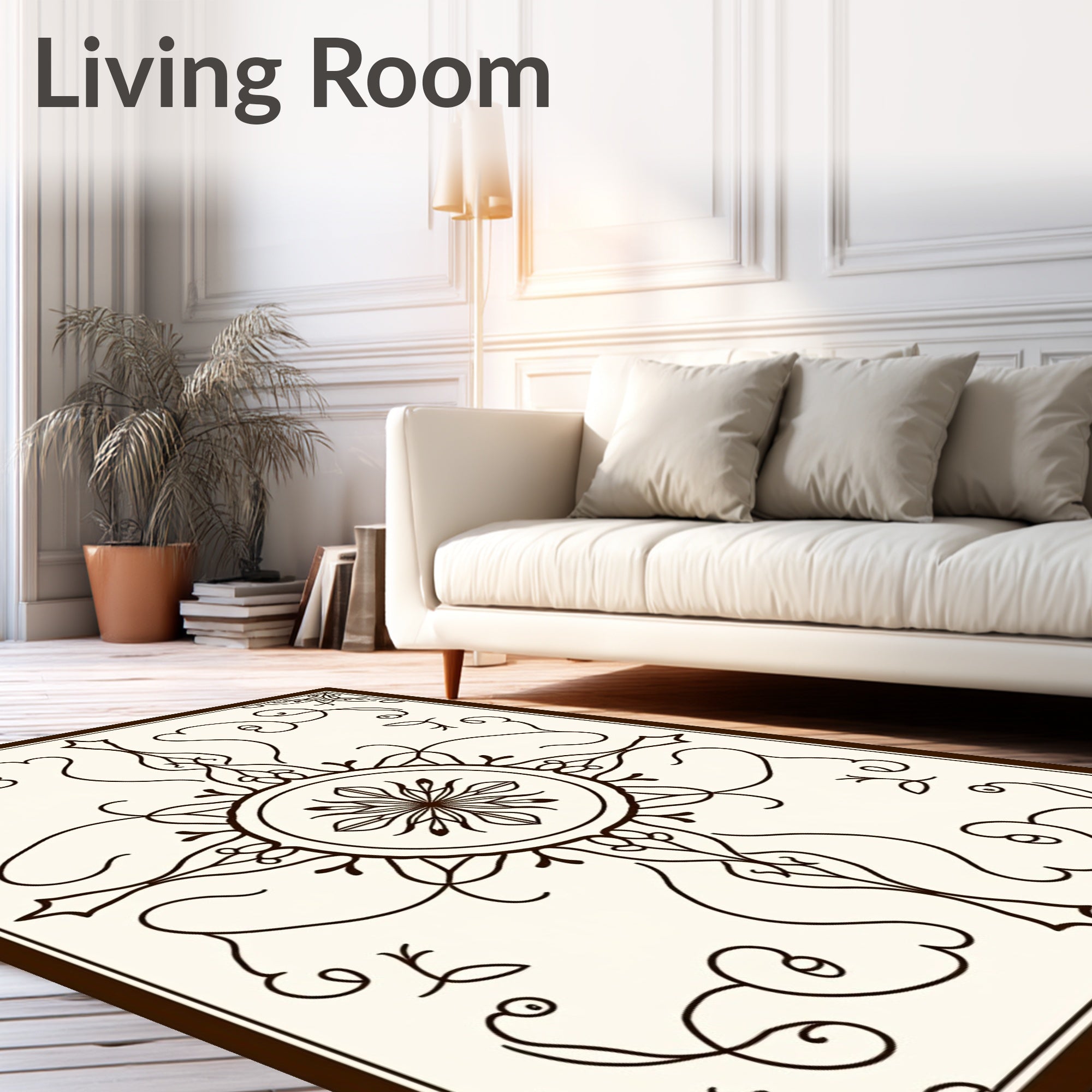 Intricate Scrollwork Ornamented Mandala Design Rug