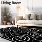 Dramatic Black White Swirl Pattern Rug