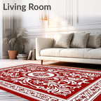 Red White Ornate Floral Pattern Rug