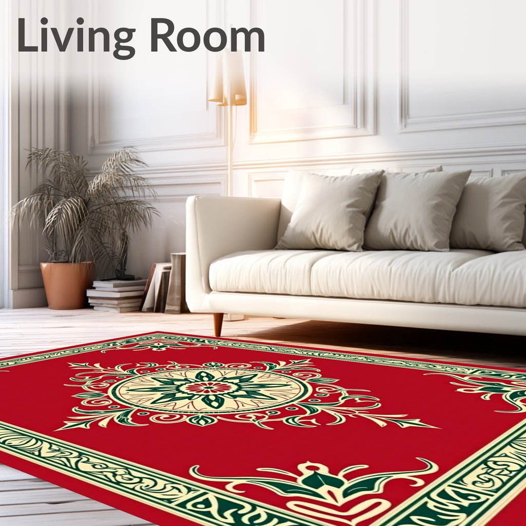 Red Floral Mandala Border Design Rug