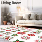 Festive Red Green Holly Ornaments Medallions Rug
