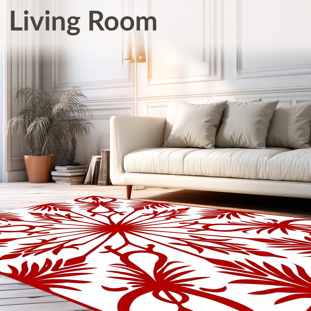 Bold Red Abstract Floral Tile Design Rug