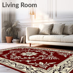Ornate Floral Patterned Burgundy Rug