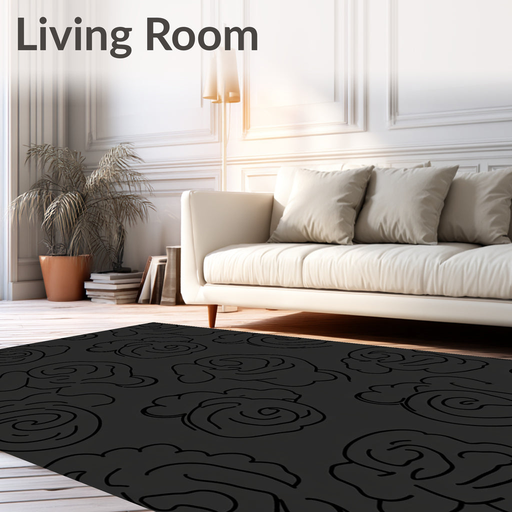 Subtle Black Floral Abstract Design Rug
