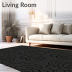 Subtle Black Floral Abstract Design Rug