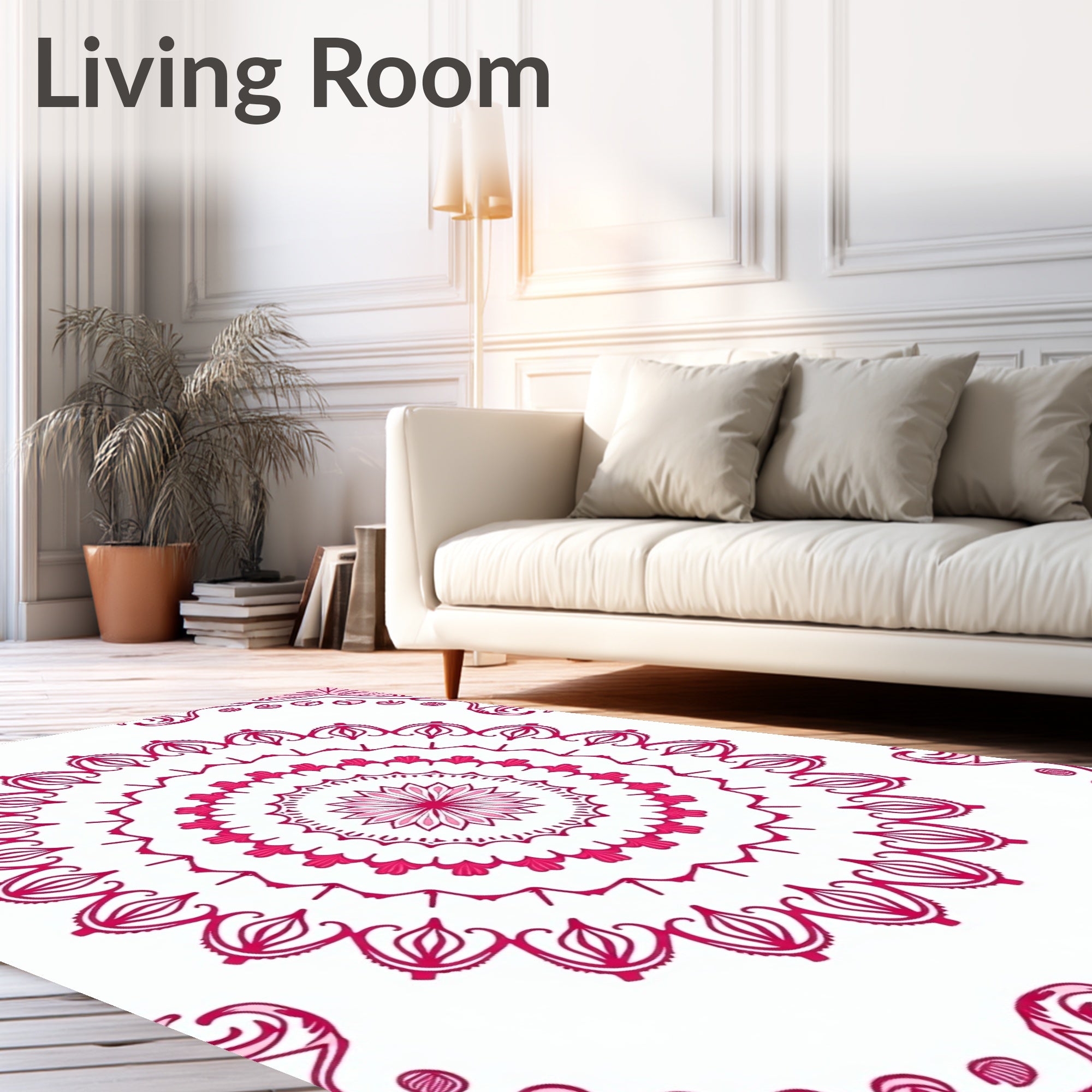 Vibrant Pink Mandala Floral Design Rug