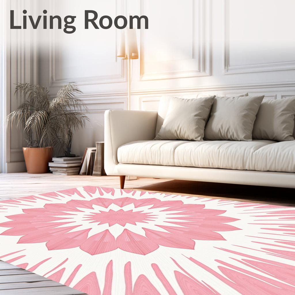 Pink Petal Burst Mandala Rug