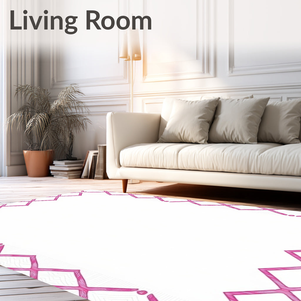 Pink Geometric Diamond Border Design Rug