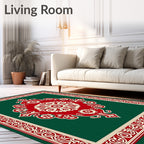 Ornate Floral Crimson Red Green Rug