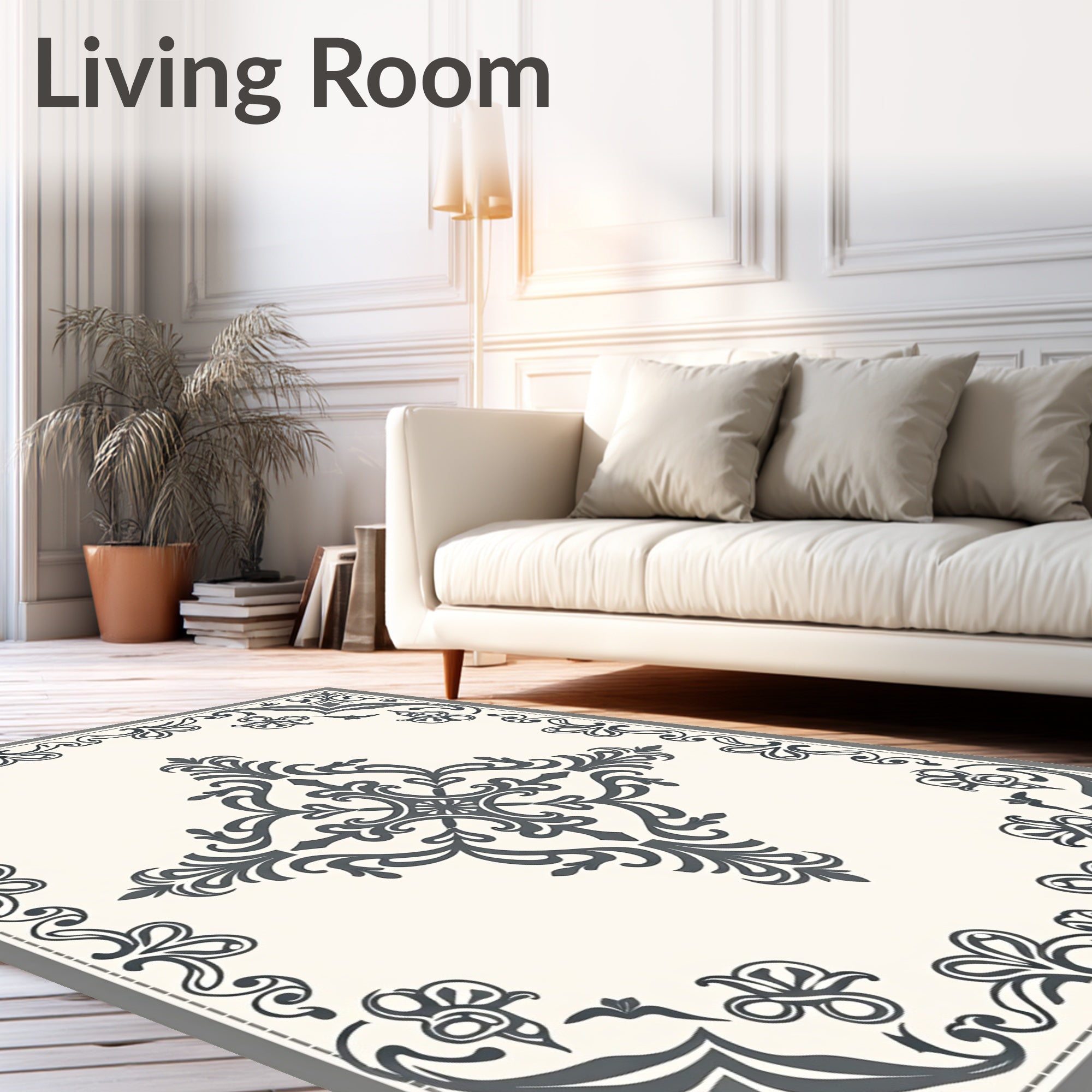 Classic Damask Floral Scrollwork Pattern Rug