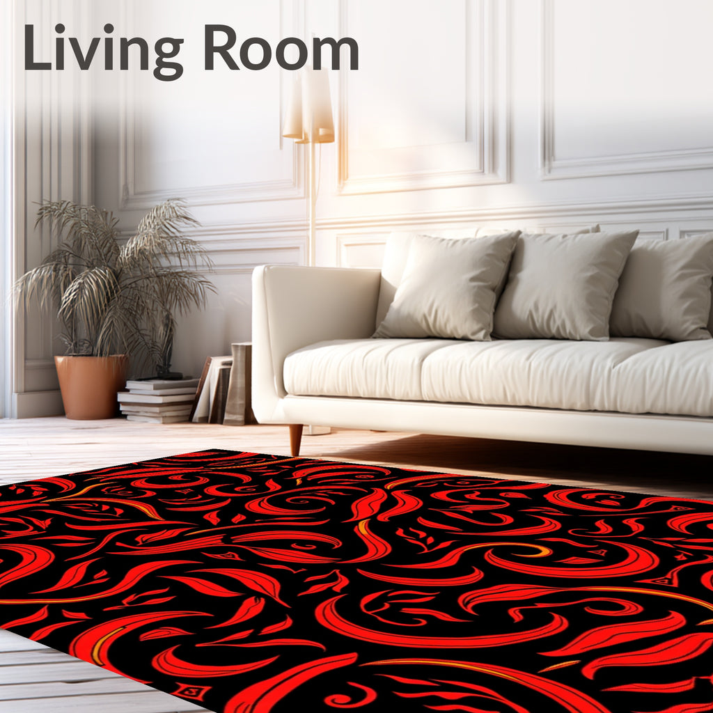 Red Swirl Leaf Pattern Rug