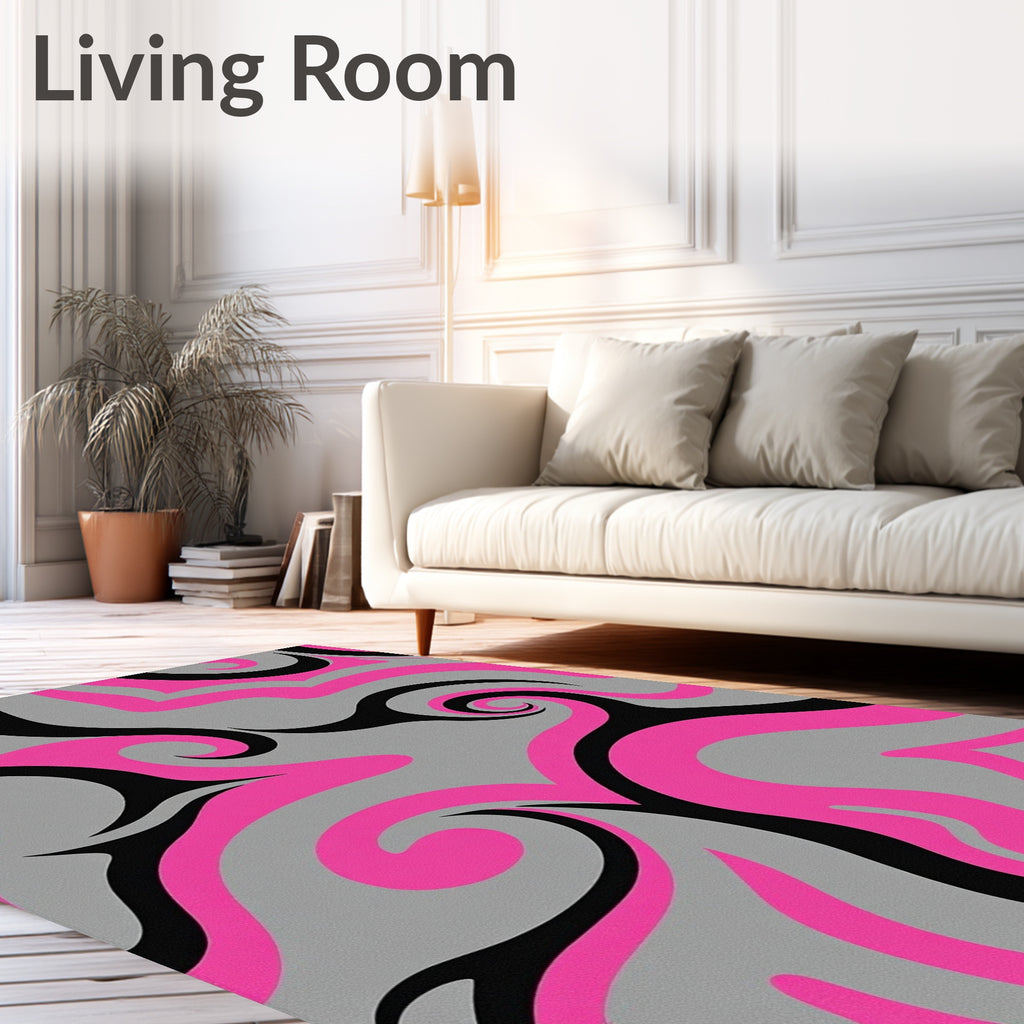 Modern Pink Black Swirl Pattern Rug