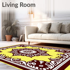 Ornate Yellow Burgundy Mandala Pattern Rug