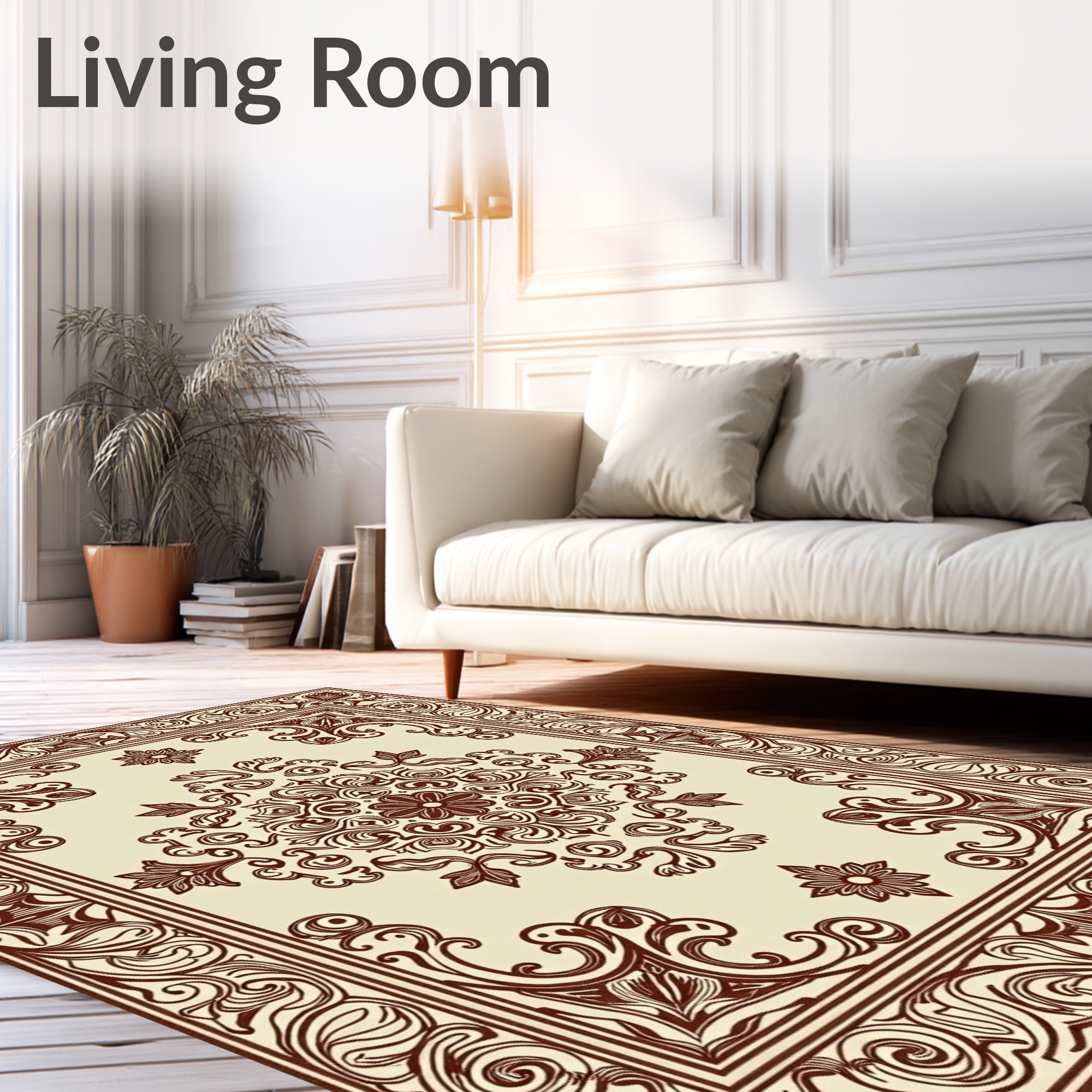 Elegant Floral Swirl And Border Design Rug